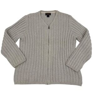 Woolrich Womens Cardigan Sweater Size XL Cotton Zip Fishermancore‎ Ribbed Knit
